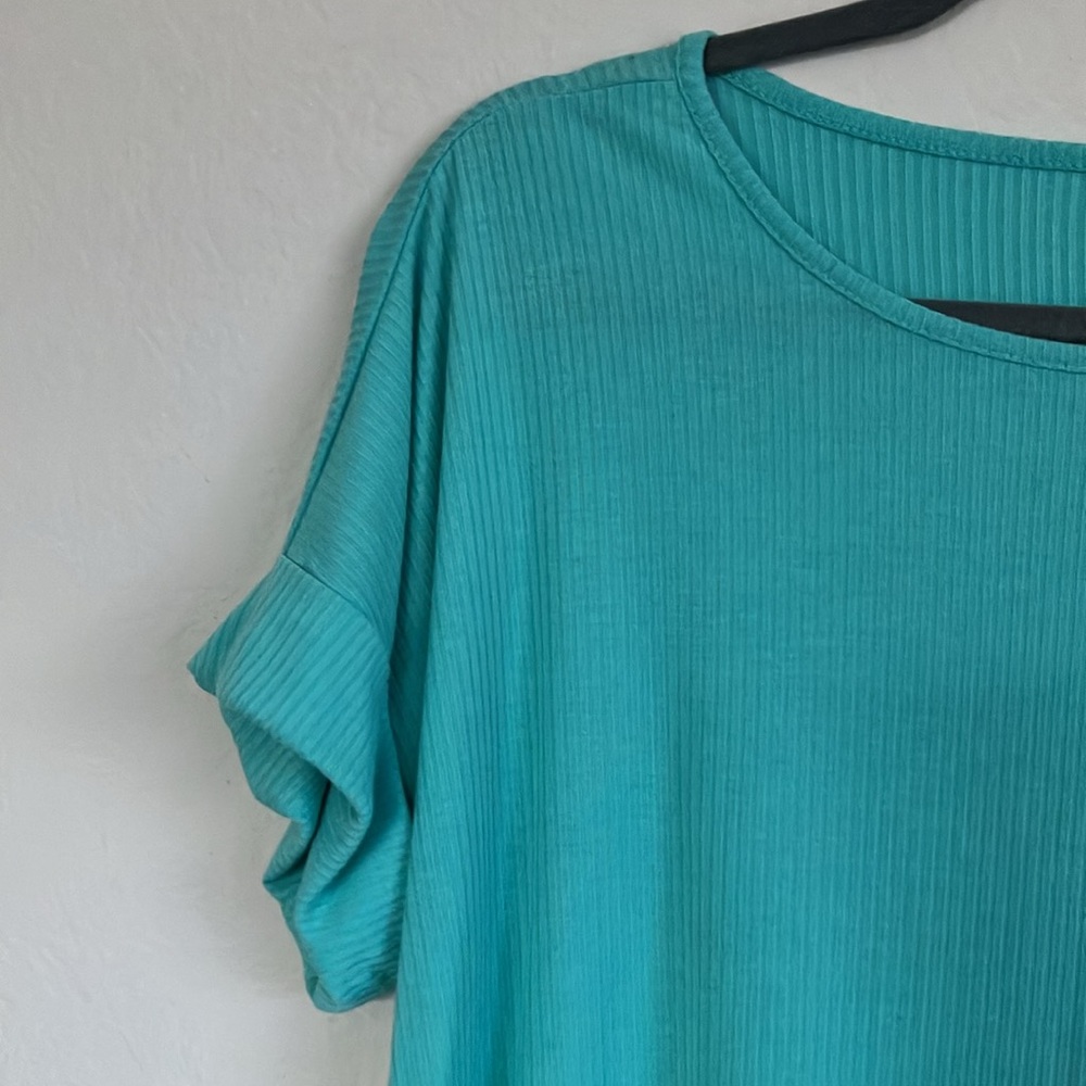 Turquoise Rib Cuff Sleeve Tee - Picture 3 of 4